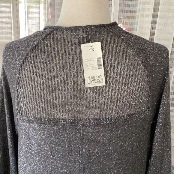 NWT Catherines Silver Lurex Gray Open Front Cardigan Sweater Women’s 0X 14W/16W - Picture 7 of 10